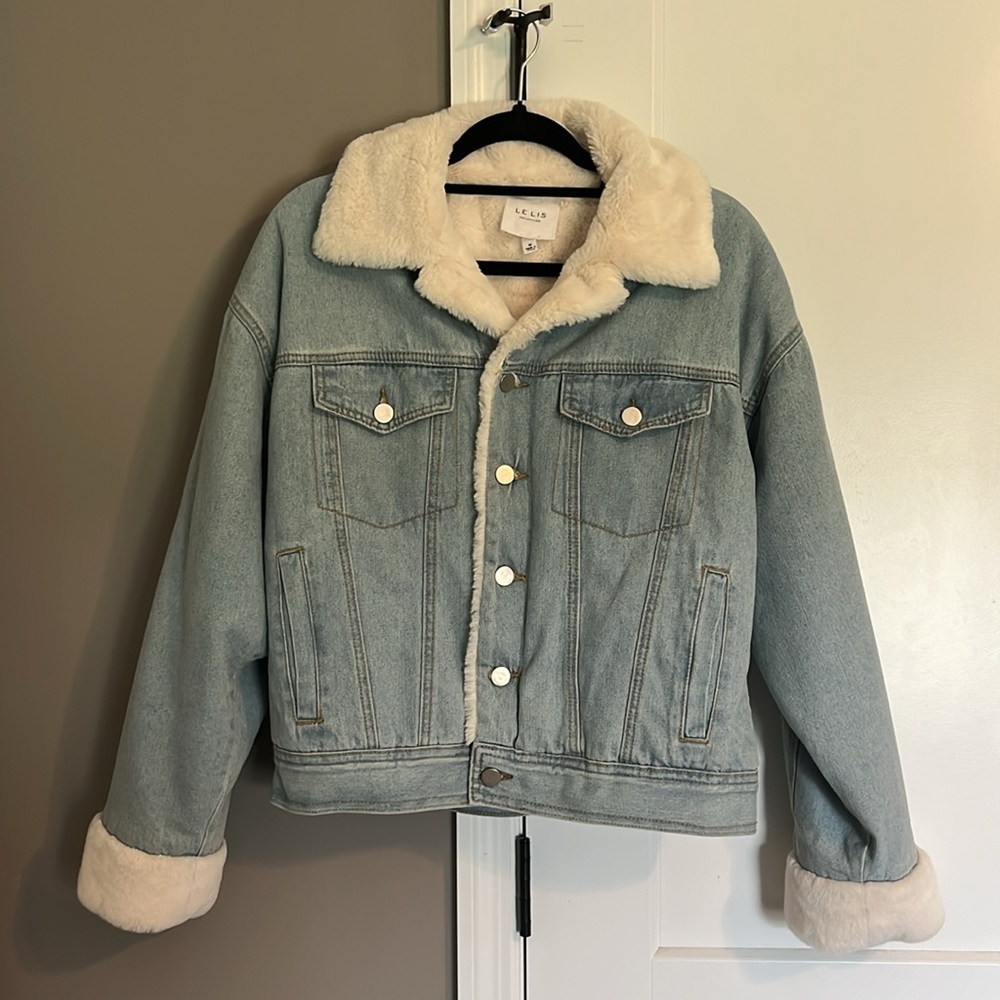 Le Lis Faux Fur Denim Jacket - Size M
